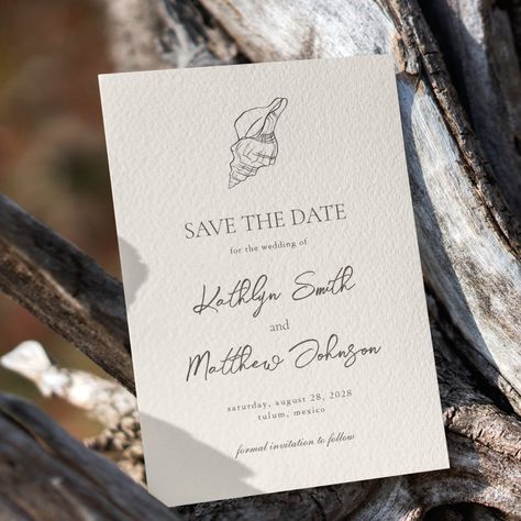 Shell Wedding Invitations, Ocean Minimalist, Save The Date Beach, Save The Date Beach Theme, Save The Dates Destination Wedding Beach, Destination Wedding Save The Date, Shell Beach, Minimalist Wedding Invitations, Beach Wedding Invitations