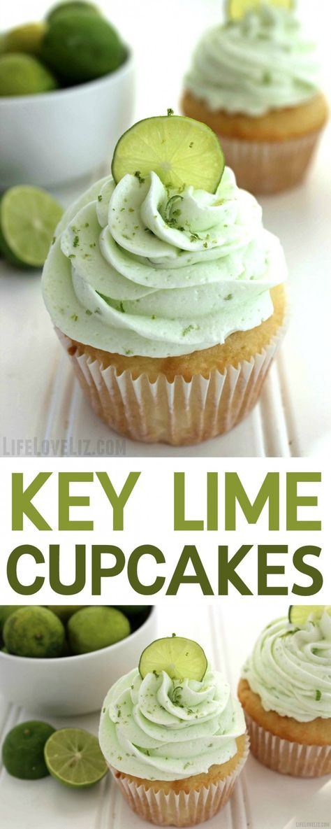 These Key Lime Cupcakes are a fun take on a traditional key lime pie topped off with luscious fluffy key lime buttercream. Key Lime Buttercream, Cupcake Receptek, Lime Buttercream, Key Lime Cupcakes, Lime Cupcakes, Pie Cupcakes, Cheesecake Cupcakes, Cupcake Flavors, Lime Pie