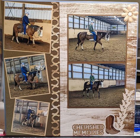 Horseback Riding Scrapbook Layouts, Horse Scrapbook Ideas, Rodeo Scrapbook Pages, Western Scrapbook Layouts, Rodeo Scrapbook Layouts, Horse Scrapbook Layouts, Western Scrapbook Ideas, Farm Scrapbook Layouts, Cowboy Scrapbook Layouts