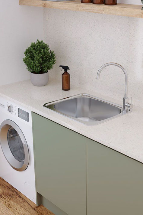 Fienza laundry sink and tap Terrazzo Sink, Small Laundry Sink, Topmount Sink, Shower Basin, Semi Recessed Sink, Bronze Sink, Kitchen Spray, Green Sink, Laundry Design