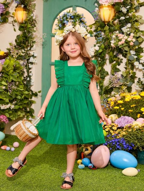 Frocks For Kids, Bridal Lehenga Online, Simple Frocks, Green Cute, Girl Dress Patterns, Ruffle Trim Dress, Dresses Kids Girl, Toddler Girl Dresses