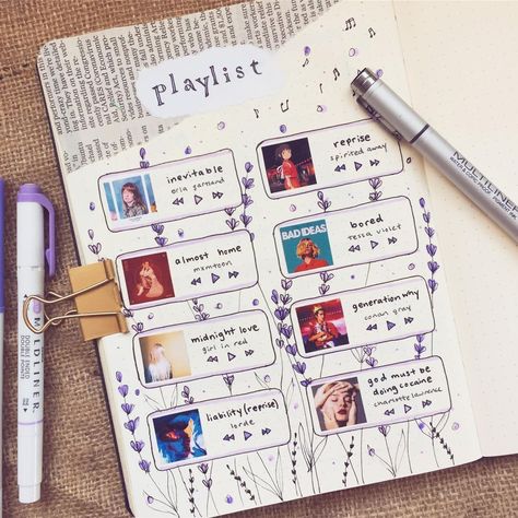 Music Bujo Playlist Spreads That Will Beautify Your Journal - KAYNULI Songwriting Journal, Aesthetic Journaling, Journal Tracker, Tracker Ideas, Music Journal, Bullet Journal Tracker, Bullet Journal Notebook, Dot Journals, Bullet Journal Themes