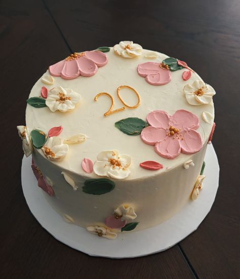 Minimalistic Cake Designs, Minimalist Cake Design, Floral Cake Design, 20 Birthday Cake, Small Birthday Cakes, Vintage Birthday Cakes, Birthday Cake Decorating Ideas, Pink Birthday Cakes, Funny Birthday Cakes