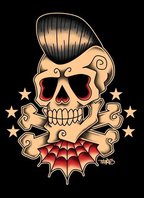 Rockabilly Rockabilly Skull, Rockabilly Tattoos, Rockabilly Tattoo, Rockabilly Art, Tattoo Old School, Skull Tattoo Design, Psychobilly, School Tattoo, A Skull