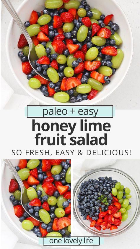 Paleo Fruit Salad, Honey Lime Fruit Salad, Lime Fruit Salad, Paleo Fruit, Paleo Easy, Lime Fruit, Healthy Fruit Salad, Honey Lime Dressing, Fruit Salad Easy