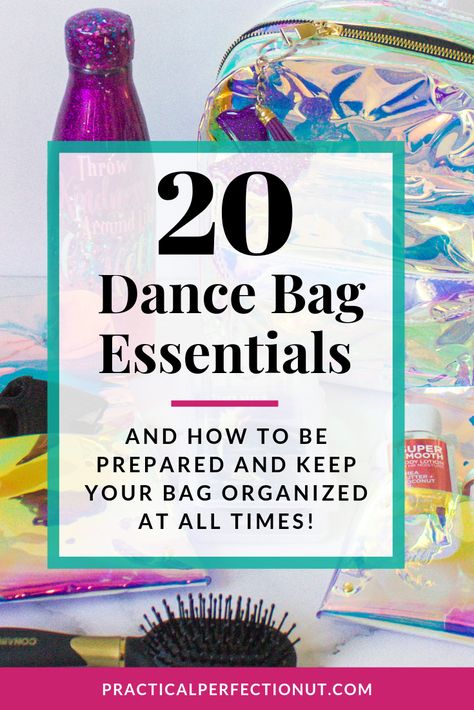 Dance Bag Essentials | Practical Perfection Dance Competition Emergency Kit, Dance Bag Essentials, Dance Organization, Dance Competition Bag, Dance Essentials, Ballet Stuff, Dance Things, Dance Comp, Ballet Bag