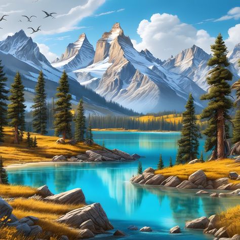 A painting to remind you of the natural beauty that is Montana. Boat Wallpaper, Peacock Painting, 3d Painting, Pretty Wallpapers Backgrounds, Nature Images, Canvas Art Painting, The Natural, House Painting, Pretty Wallpapers