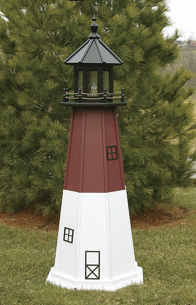 Amish-Made Barnegat, NJ Wooden Garden Lighthouse Yard Lighthouse, Well Pump Cover, Garden Lighthouse, Lighthouse Woodworking Plans, Diy Lighthouse, House Lighting Outdoor, Barnegat Lighthouse, Wood Lighthouse, Montauk Lighthouse