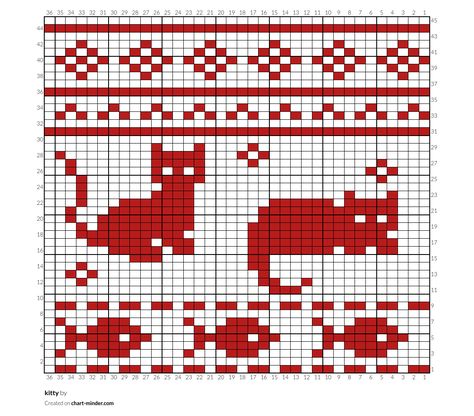 kitty by pregatron | Chart Minder Fair Isle Knitting Charts Free, Colorwork Charts Knitting, Knitting Colorwork Pattern, Simple Colorwork Knitting Charts, Fair Isle Knitting Patterns Free Sweater, Knitting Motifs Charts, Cat Knitting Chart, Crochet Colorwork Chart, Christmas Fair Isle Chart