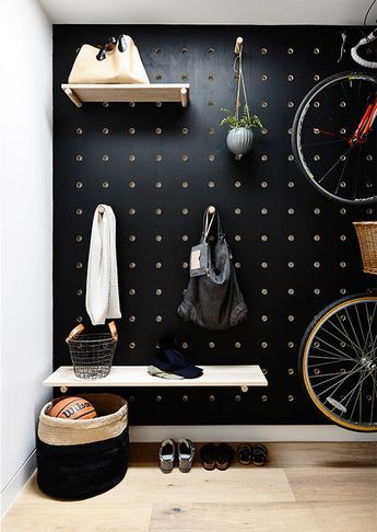 The best in the business prove that what are commonly thought of as cheap building materials—plywood, for example—can actually elevate an interior Pegboard Storage, Office Organization At Work, Pegboard Organization, Wall Shelving, Desk Areas, Workspace Inspiration, Home Office Organization, Cool Ideas, Trendy Home