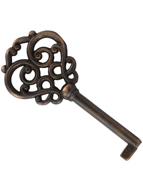 With its intricate, Victorian-style bow and solid-brass construction, this skeleton key is suited for a variety of uses - from fun to functional. Replace a broken or missing furniture key, repurpose for a decorative project, or delight wedding and party guests with their own keepsake to take home. Presented in our exclusive Antique-by-Hand finish, it ages gracefully over time into a beautiful natural patina. For furniture or cabinet applications, operability can only be determined by testing, therefore we recommend purchasing an assortment of keys at one time.Dimensions: Barrel: 1 1/2" L x 3/16" W. Bit: 3/16" T x 1/4" W. Bow: 1 7/16" T. Total length (including bow): 3". Key Projects, Fancy Bows, Old Key, Old Keys, Skeleton Keys, Group Project, Antique Keys, Key Jewelry, Keys Art