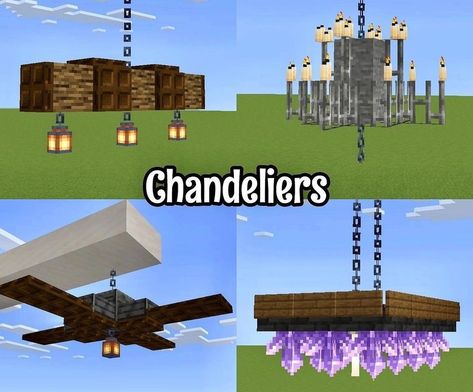 Shandalers Minecraft, Chandelier Minecraft Ideas, Light Post Minecraft, Minecraft Lighting Ideas, Minecraft Chandelier, Minecraft Pasta, Minecraft Village, Minecraft Mansion, Minecraft Interior