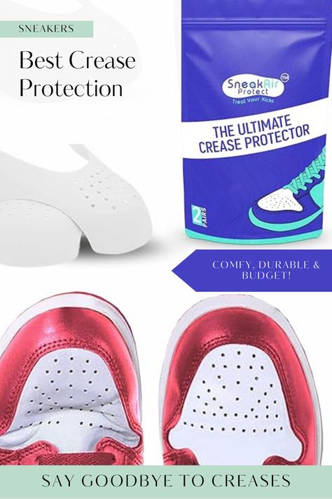 Keep your sneakers looking fresh and new with SneakAir Protect The Ultimate Crease Protectors! Designed to prevent creases from forming in the toe box area, our Crease Protector Guards are the ultimate solution to keep your favourite shoes in pristine condition. COMFORTABLE AND DISCREET - Enjoy maximum comfort and minimal visibility. Our Crease Guards are made with the perfect dimensions and are adjustable to fit inside most shoes. You won't even notice they're there! DURABLE AND BREATHABLE Crease Guards, Crease Protector, Sneakers Looks, Sneaker Brands, Dunk Low, Sneaker Head, Air Force 1, Jordan 1, Shoe Laces