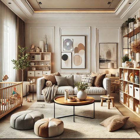 Chic and Child-Friendly Living Room Ideas for Modern Families Baby Friendly Living Room, Child Friendly Living Room, Living Room With Kids, Playroom/living Room, Kid Friendly Living Room, Soft Rugs, Storage Bench Bedroom, Sofa Dining Table, Solid Wood Side Table