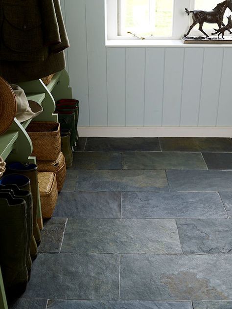 Grey Riven Slate offers an authentic & textured slate floor which is both beautiful and hardwearing. Slate Tile Floor, Stone Tile Flooring, Mandarin Stone, Natural Stone Flooring, Tile Trends, Slate Flooring, Slate Tile, Concrete Patio, Room Flooring