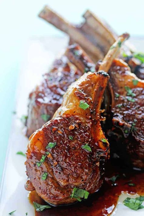 This Balsamic Brown Sugar Lamb Chops recipe is savory and rich goodness with sweetness to boot!  Juicy lamb chops are seared then basted in a flavorful luscious sauce that’s super easy to make! Grandbaby Cakes, Dessert Chef, Lamb Chop Recipes, Lamb Chop, Lamb Dishes, Tasty Lunch, Barefoot Contessa, Chops Recipe, Wine Sauce