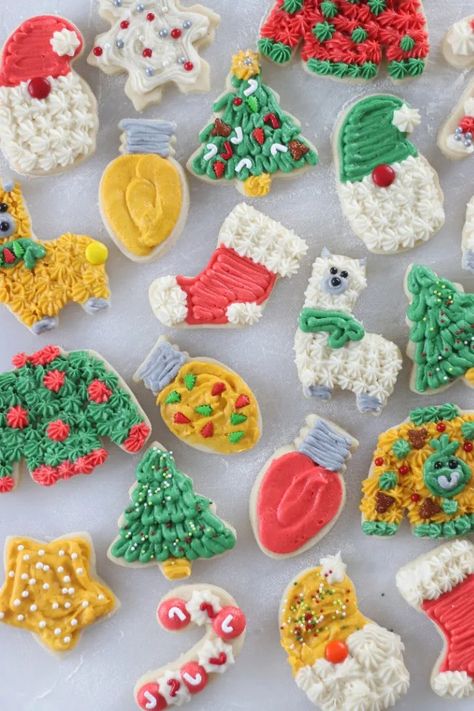 Bakery Style Sugar Cookie Recipe: Soft, buttery, and hold their shape! Christmas Sugar Cookies Buttercream Decorated, Holiday Cookies Decorated Buttercream, Christmas Cookies Decorated With Buttercream, Christmas Buttercream Sugar Cookies, Decorated Cookies With Buttercream, Butter Cream Cookies Decorated, Christmas Sugar Cookies With Buttercream, Christmas Cookies With Buttercream Icing, Christmas Sugar Cookies Decorated Buttercream