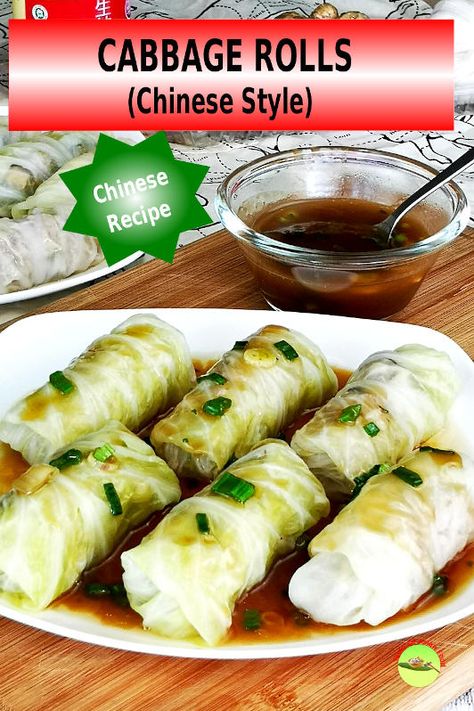 Stuffed cabbage roll with minced meat and mushrooms filling. Steam to perfection. Drizzle with a superior gravy. Serve as Chinese dim sum. Cabbage With Minced Meat, Cabbage Rolls Asian Style, Asian Stuffed Cabbage Rolls, Stuffed Napa Cabbage Rolls, Chinese Cabbage Rolls Recipe, Cabbage Dumpling Rolls, Asian Cabbage Rolls Recipe, Stuffed Aburage Recipe, Chinese Cabbage Rolls