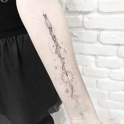 Harry Potter Inspired Tattoos, Harry Potter Tattoo Unique, Harry Tattoos, Wand Tattoo, Hp Tattoo, 16 Tattoo, Palm Tattoos, Meaningful Tattoos For Women, Inspired Tattoos