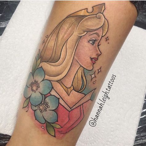 Disney Princess Arm Sleeve Tattoo, Princess Aurora Tattoo, Sleeping Beauty Tattoo, Sleeping Beuty, Aurora Tattoo, Ariel Tattoo, Hannah Leigh, Disney Inspired Tattoos, Disney Sleeve Tattoos