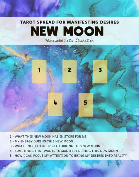 New Moon Tarot Spread, New Moon Tarot, Full Moon Tarot, Oracle Card Spreads, Tarot Reading Spreads, Learning Tarot Cards, Tarot Card Spreads, New Moon Rituals, Tarot Tips