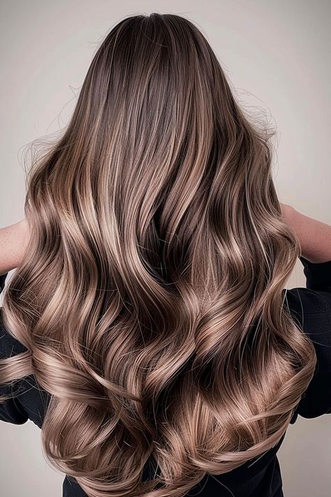 Rich and velvety mocha melt balayage blending into lush waves, creating depth and a luxurious finish for long hair Mocha Bronde Balayage On Brown Hair, Mocha Bayalage, Mocha Ombre Hair, Melting Hazelnut Balayage, Mocha Swirl Brunette, Soft Wavy Hair, Icy Blonde Balayage, Long Platinum Blonde, Warm Balayage