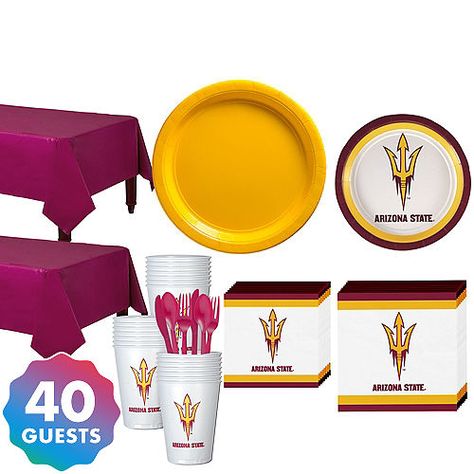 Arizona State Sun Devils Party Supplies | Party City Plastic Table Cover, Paper Lunch, Sun Devils, Plastic Cutlery, Plastic Table, Personalized Party Favors, Party Kits, Sports Themed Party, Kids Party Supplies