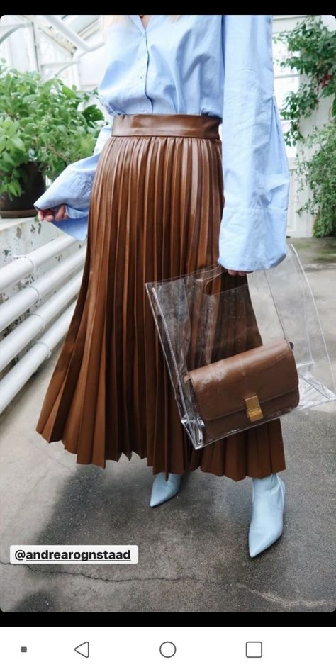 Brown Leather Pleated Skirt, Brown Leather Pleated Skirt Outfit, White Shirt Brown Skirt, Pleated Brown Skirt Outfit, Leather Brown Skirt Outfit, Brown Leather Shirt Outfit, Brown Maxi Skirt Outfit, Brown Pleated Skirt Outfit, Leather Pleated Skirt Outfit