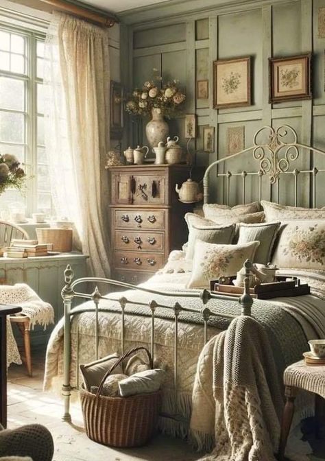 Timeless Bedroom, Cottagecore Bedroom, Casa Vintage, Cottage Bedroom, Bedroom Retreat, Country Bedroom, Dreamy Bedrooms, Color Crush, Chic Bedroom