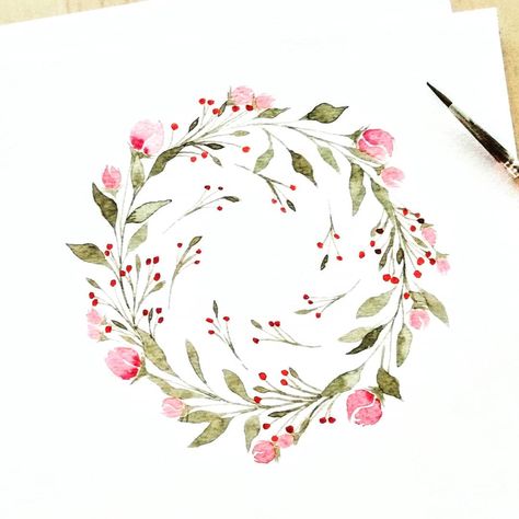 Happy Thursday!🌷 #watercolor #illustration #watercolorwreath #flowerpower #floralwatercolor #floralart #botanicalpainting… Watercolor Flower Wreath, Circle Drawing, Rosé Theme, Flower Circle, Watercolor Journal, Wedding Illustration, Watercolor Sketchbook, Watercolor Christmas Cards, Wreath Watercolor