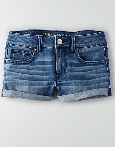 AEO Denim Shortie - Low Rise Denim Shorts, Low Rise Jean Shorts, Denim Shorts Style, Shorts Low Rise, Short Jean Shorts, Fitted Shorts, Denim Short Shorts, Jean Short Outfits, American Eagle Jean Shorts