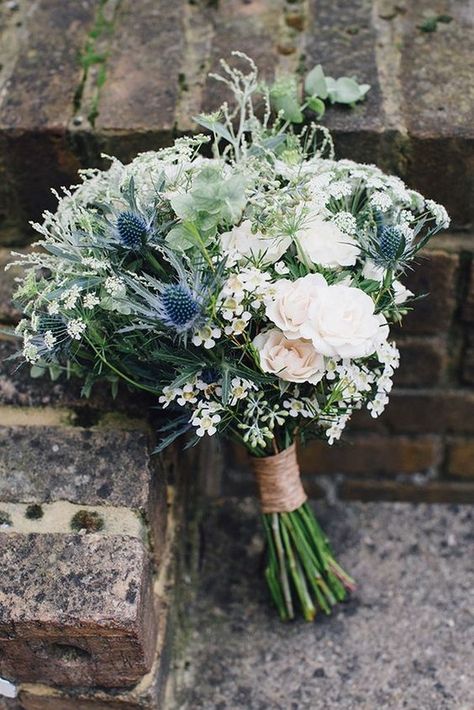 wildflower rustic wedding bouquets Blue Greenery Bouquet, Floral Arrangement Styles, Asos Bridesmaid Dress, Greenery Wedding Bouquet, Wildflower Wedding Bouquet, Green Wedding Bouquet, Wedding Flower Guide, Rustic Style Wedding, London Wedding Venues