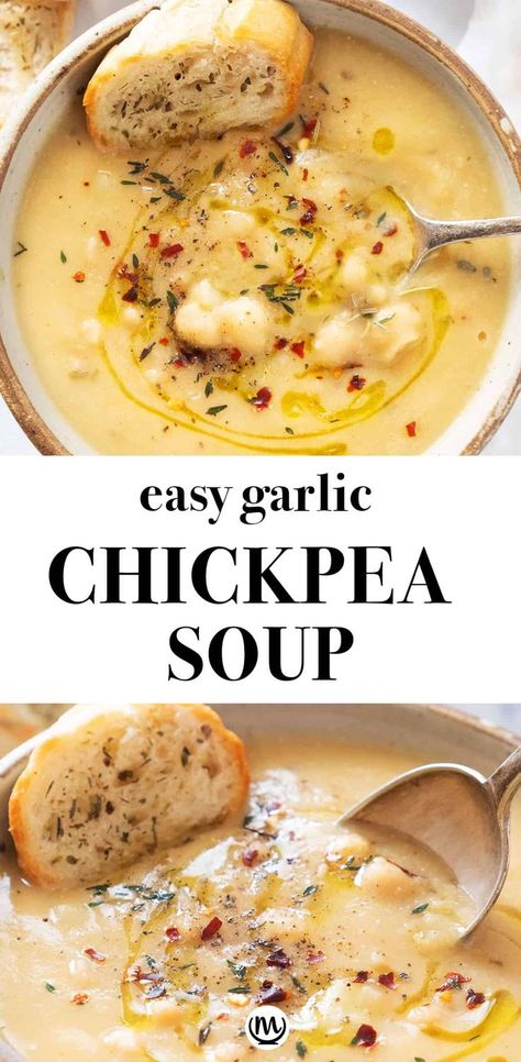 Vegan Garlic Chickpea Soup | Recipe | Vegan dinner recipes, Whole food recipes, Vegan soup recipes Garlic Chickpea Soup, Garlic Chickpeas, Chickpea Soup, Vegan Soup Recipes, Think Food, Vegan Dinner Recipes, Vegan Eating, Vegan Dishes, Vegan Dinners