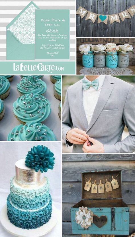 Bright colors are always a source of inspiration for future newlyweds when it's time to choose their wedding decor. That is why today we have chosen a combination you're going to love. Turquoise and gray! Teal Wedding Decorations, Teal And Grey Wedding, Turquoise Wedding Theme, Turquoise Wedding Decorations, Lavender Wedding Colors, Grey Wedding Theme, Teal Wedding Colors, Aqua Wedding, Teal Wedding