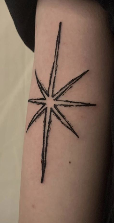 Godsent Tattoo, Goth Star Tattoo, Star Arm Band Tattoo, Starry Eyes Tattoo, Tattoo Ideas Band, Starman Tattoo, Grunge Tattoos For Women, Whimsigoth Tattoos, Grunge Tattoos Dark