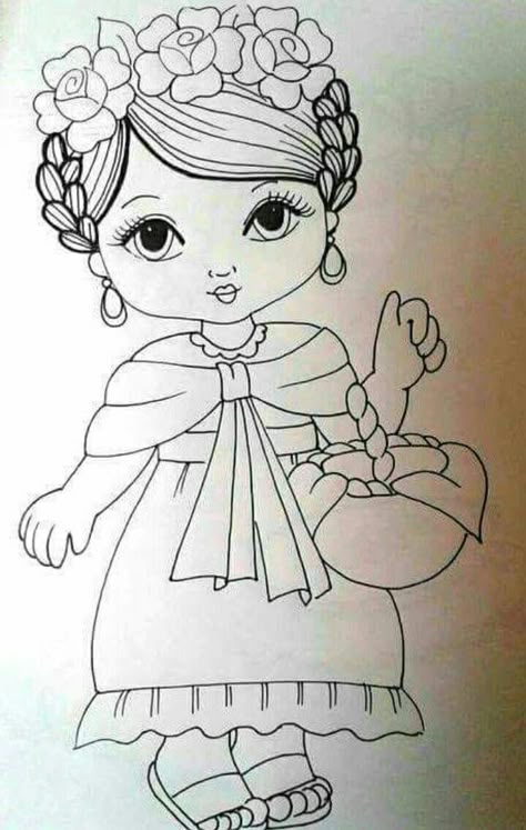 Funny Baby Cartoon, Mexican Embroidery Designs, Mexican Paintings, Baby Coloring Pages, Mexican Doll, Doll Drawing, Flower Drawing Design, Coloring Pages For Girls, Cartoon Coloring Pages