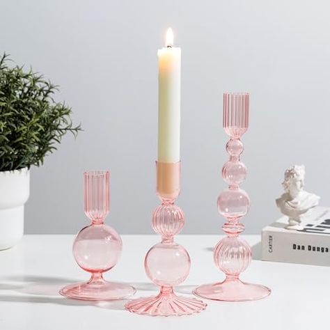 Fancy Candle Holders, Candle Stick Holders Decor, Boho Candle Holders, Pink Candle Holders, Centerpiece Party, Pink Thanksgiving, Boho Candle, Long Candles, Unique Candle Holders