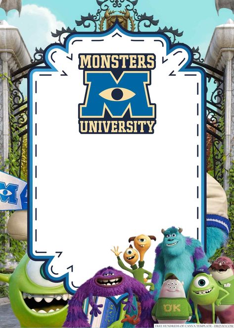 FREE Monster University Birthday Invitations Templates Monsters University Invitations, Monster University Cakes, Birthday Invitations Templates, Monster University Birthday, Monster University Party, Monster Co, Monster Shapes, Rainbow Fruit, Themed Drinks