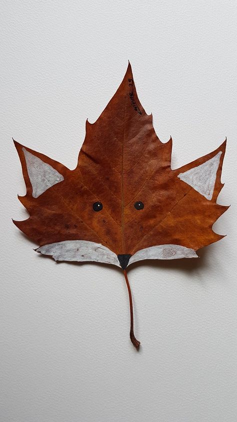 Leaves Ideas Diy Crafts, Maple Leaf Fox Craft, Fox Leaf Art, Art Out Of Nature, Pinecone Crafts For Fall, Leaf Fox Craft For Kids, Leaves Activity Preschool, Fox Leaf Craft, Halloween Leaf Craft