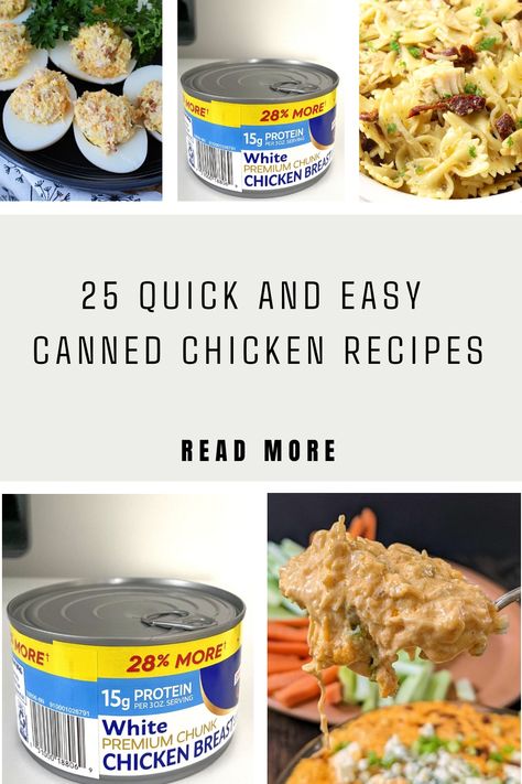 These easy canned chicken recipes make for quick and easy dinners! From buffalo chicken dip to chicken pot pie and chicken taquitos, we’ve got a little of everything. Canned chicken is so convenient… Recipes With Canned Chicken Healthy, Instant Pot Canned Chicken Recipes, Quick Dinner With Canned Chicken, Canned Buffalo Chicken Recipes, Quick And Easy Canned Chicken Recipes, Dinner Ideas Canned Chicken, Easy Can Chicken Recipes, Uses For Canned Chicken, Quick And Easy Dinner Recipes With Canned Chicken