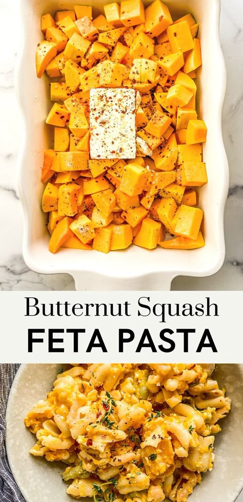 Dinner Ideas Butternut Squash, Baked Feta And Butternut Squash Pasta, Butternut And Feta Bake, Butternut Squash Baked Pasta, Baked Feta Butternut Squash Pasta, Easy Butternut Squash Pasta, Feta Squash Bake, Butternut Squash Baked Feta Pasta, Butternut Feta Pasta