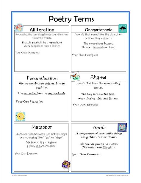 FREE - Poetry Terms worksheet - great for the writing notebook! Sound Devices In Poetry, Poetry Vocabulary, Poetry Terms, Poetry Worksheets, Board Classroom, Poetry Unit, Teaching Poetry, Poetry For Kids, Poetry Ideas