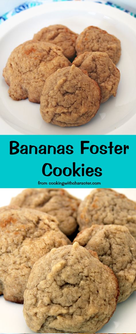 Bananas Foster Cookies - Cooking with Character Bananas Foster Cookies, Moana Dinner, Banana Foster, Egg Allergy, Frugal Recipes, Disney Recipes, Banana Cookies, Bananas Foster, Best Banana Bread