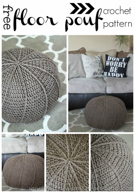 Crochet Floor Pouf Pattern #crochet #pattern Crochet Floor Pouf, Crochet Pouf, Crochet Phone Cases, Crochet Pillows, Floor Pouf, Dragonflies Design, Crochet Home Decor, Crochet Cushions, Crochet For Home