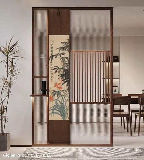 Chinese Partition, Chinese Interior Design Modern, Half Wall Room Divider, Chinese Office, Decorative Partition, Partition Ideas, Partition Designs, Wall Partition Design, Chinese Paintings