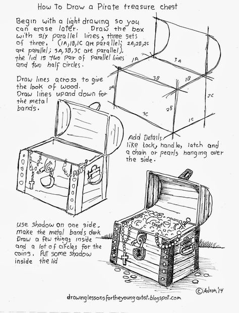 How to Draw Worksheets for The Young Artist: How To Draw A Pirate Treasure Chest Worksheet Pirate Chest, Pirate Treasure Chest, Art Worksheets, Pirate Treasure, Art Instructions, Drawing Lessons, Art Classroom, Treasure Chest, Teaching Art