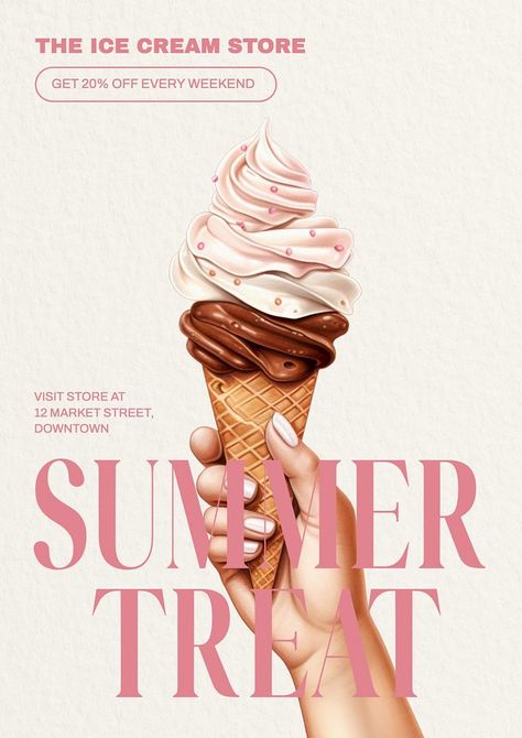 Ice Cream Social Media Post, Dessert Graphic Design, Ice Cream Graphic Design, Ice Cream Advertisement, Summer Poster Design, Ice Cream Aesthetic, Cream Poster, Menu Design Inspiration, Ice Cream Poster