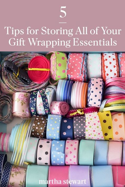 Here are several ways to store a myriad of wrapping essentials, from papers and ribbons to bows. These expert-approved tips will you keep your wrapping station neat, organized, and ready to go. #declutteringtips #details #homedecorideas #homeorganization #marthastewart #storageideas Storing Wrapping Paper, Wrapping Paper Holder, Paper Ribbon Bows, Wrapping Station, Eco Friendly Gift Wrapping, Mini Stockings, How To Wrap, Paper Bow, Gift Wrapper