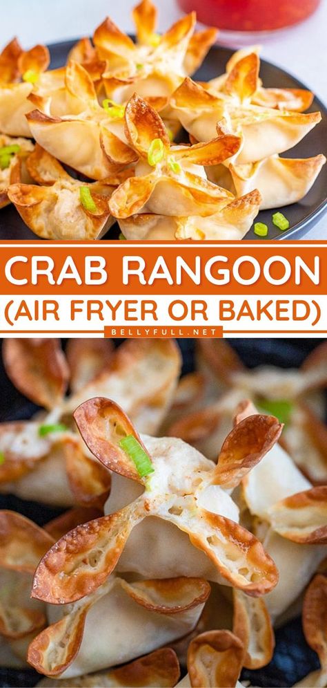 Crab Rangoons In Air Fryer, Crab Wonton Recipes Air Fryer, Easy Crab Rangoon Recipe Air Fryer, Air Fryer Rangoon, Homemade Crab Rangoon Air Fryer, Air Fried Appetizers, Air Fryer Recipes Snacks Appetizers, Sweet Crab Rangoon Recipe, Appetizer Recipes Air Fryer