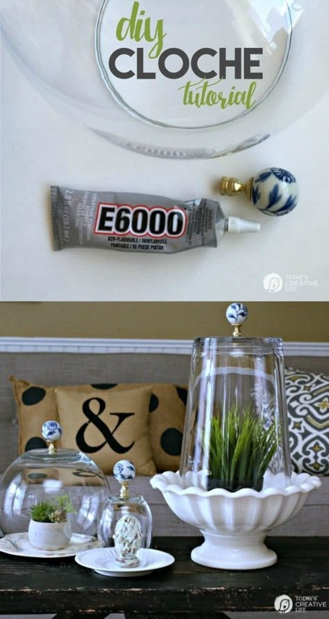 DIY Cloche Jars | Make your own Cloche Jars for diy decorating. Click on the photo for the tutorial and supply list. http://TodaysCreativeLIfe.com Diy Cloche, Decorate Ideas, Cloche Decor, Easy Decor, Astuces Diy, Decor Pictures, The Bell Jar, Jar Diy, Diy Decorating